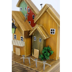 Dekoracja drewniana premium mini miasteczko z latarenką 13 cm