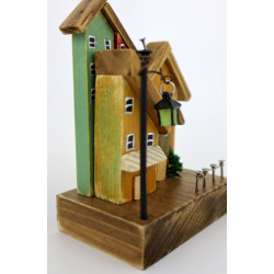 Dekoracja drewniana premium mini miasteczko z latarenką 13 cm