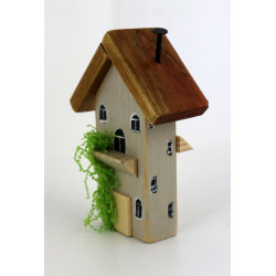 Drewniany domek dekoracyjny premium jasny z zielenią 11 cm