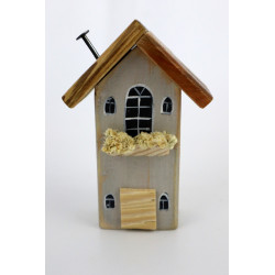 Drewniany domek dekoracyjny premium jasny z balkonikiem 11 cm