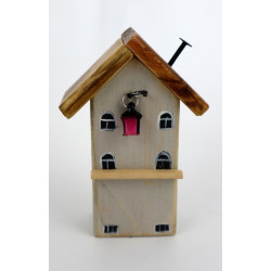 Drewniany domek dekoracyjny premium jasny z balkonikiem 11 cm