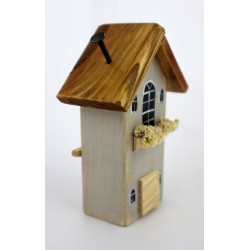 Drewniany domek dekoracyjny premium jasny z balkonikiem 11 cm