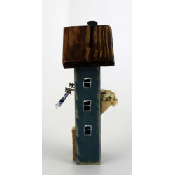 Drewniany domek dekoracyjny premium granatowy z pręgami 12,5 cm
