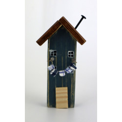 Drewniany domek dekoracyjny premium granatowy z pręgami 12,5 cm