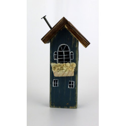 Drewniany domek dekoracyjny premium granatowy z pręgami 12,5 cm