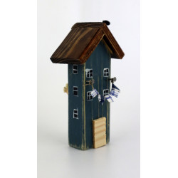 Drewniany domek dekoracyjny premium granatowy z pręgami 12,5 cm