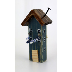 Drewniany domek dekoracyjny premium granatowy z pręgami 12,5 cm