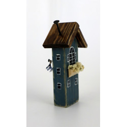 Drewniany domek dekoracyjny premium granatowy z pręgami 12,5 cm