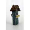 Drewniany domek dekoracyjny premium granatowy z pręgami 12,5 cm