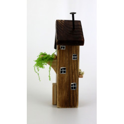 Drewniany domek dekoracyjny premium brązowy z zielenią 13,5 cm