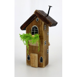 Drewniany domek dekoracyjny premium brązowy z zielenią 13,5 cm