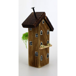 Drewniany domek dekoracyjny premium brązowy z zielenią 13,5 cm