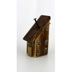 Drewniany domek dekoracyjny premium z czerwoną latarenką 11 cm