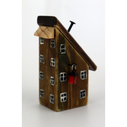 Drewniany domek dekoracyjny premium z czerwoną latarenką 11 cm