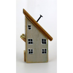 Drewniany domek dekoracyjny premium z czerwoną latarenką 11 cm