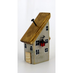 Drewniany domek dekoracyjny premium z czerwoną latarenką 11 cm