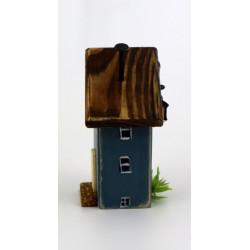 Drewniany domek dekoracyjny premium granatowy z latarenką 10 cm