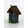 Drewniany domek dekoracyjny premium granatowy z latarenką 10 cm