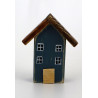 Drewniany domek dekoracyjny premium granatowy z kwiatami 10 cm
