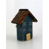 Drewniany domek dekoracyjny premium granatowy z kwiatami 10 cm