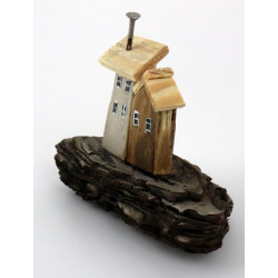 Dwa miniaturowe domki na drewnianej podstawie | Krakowska Drewutnia
