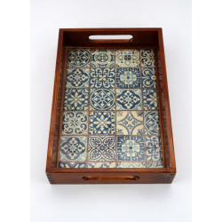 Drewniana mała praktyczna tacka Wzór Azulejos
