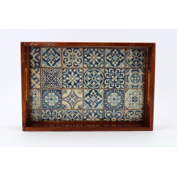 Drewniana mała praktyczna tacka Wzór Azulejos
