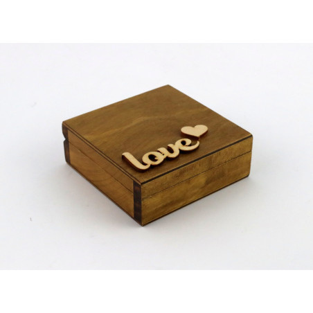 Drewniane pudełko, szkatułka na obrączki + ozdobny mech.