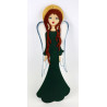 Drewniany ,duży Anioł w Długiej Sukni z Falbanami.  Ciemna zieleń