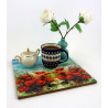 Unikalna Drewniana Podstawka z Makami na Łące Pod Naczynia i Dekoracje