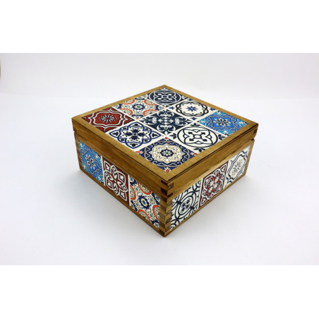 Herbaciarka drewniana Azulejos 4 przegródki na herbatę