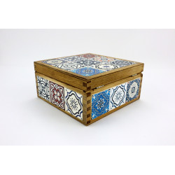Herbaciarka drewniana Azulejos 4 przegródki na herbatę