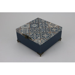 Elegancka, granatowa, krzynka, szkatułka z motywem Azulejos