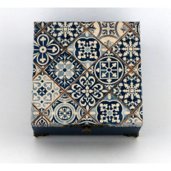 Elegancka, granatowa, krzynka, szkatułka z motywem Azulejos