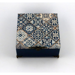 Elegancka, granatowa, krzynka, szkatułka z motywem Azulejos